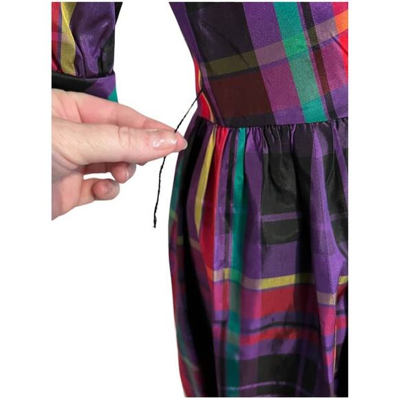Vintage R & K Originals Union Tag Taffeta Plaid Dress Size 12 Purple Red Holiday - Picture 11 of 15